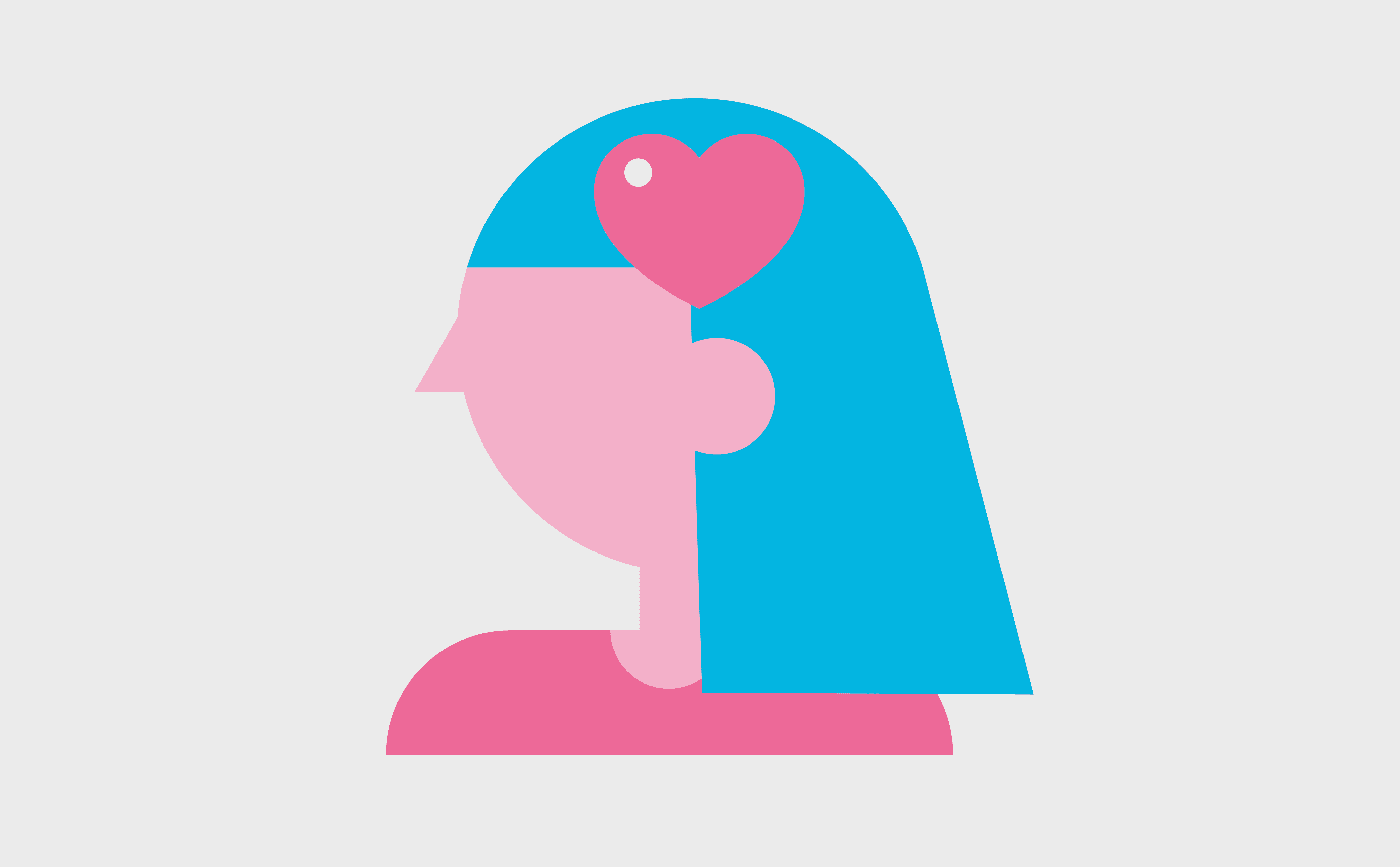 A person with a pink heart symbol inside their head